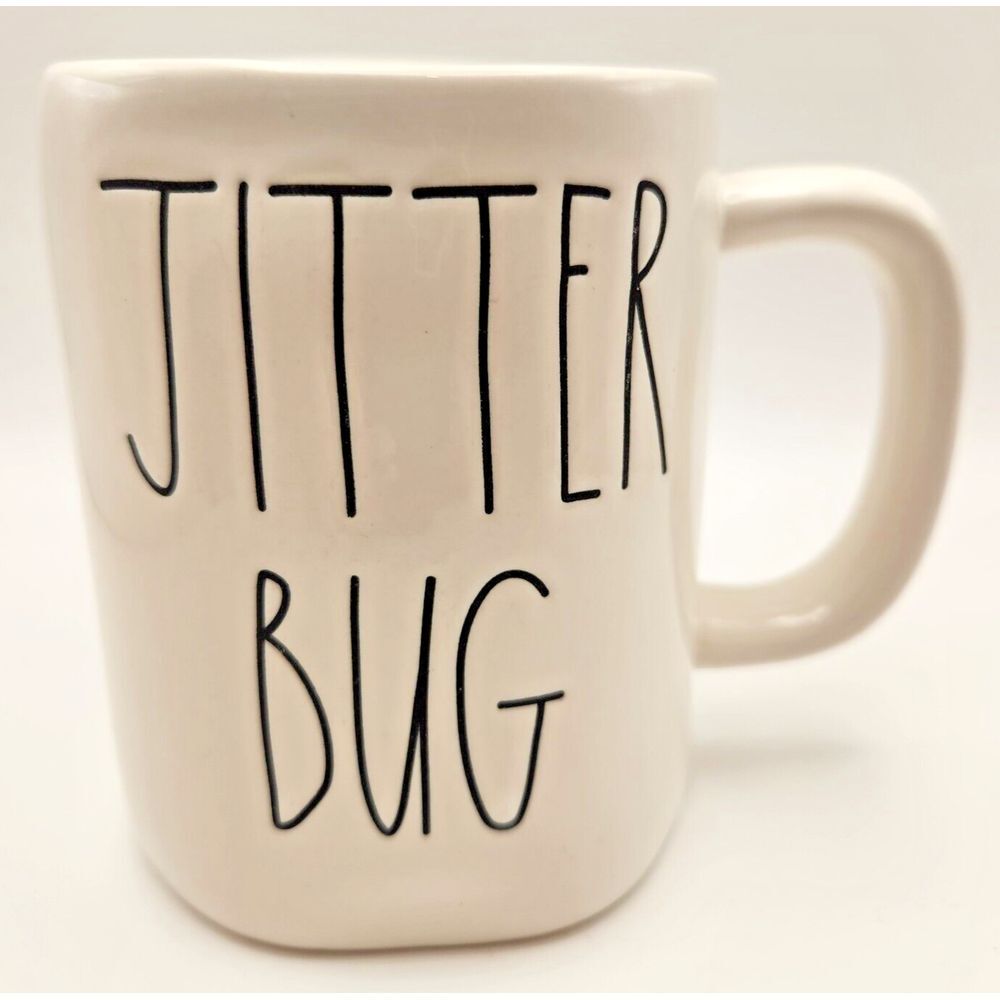 RAE DUNN Artisan Collection #213 "JITTER BUG" White Mug